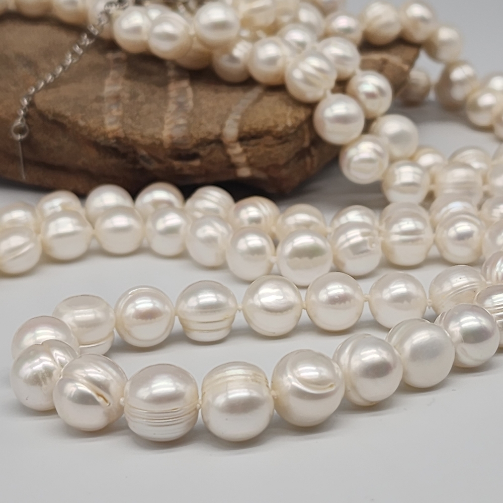 Natural Freshwater Pearls Long Necklace Large Genuine Pearl Neiman Marcus - Picture 8 of 14